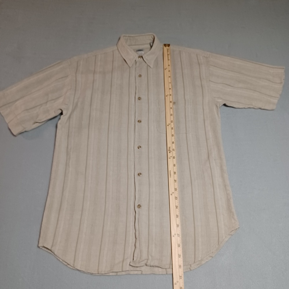 Tony Lambert Design Group Mens Medium Beige Textured Stripe Cotton SS Button Dwn - Picture 4 of 9